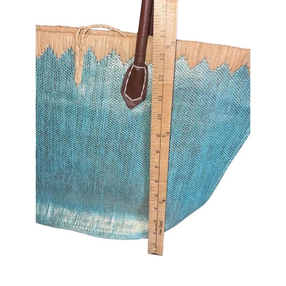 Sun n sand metallic shimmer blue woven straw tote beach bag vacation summer - Picture 5 of 8